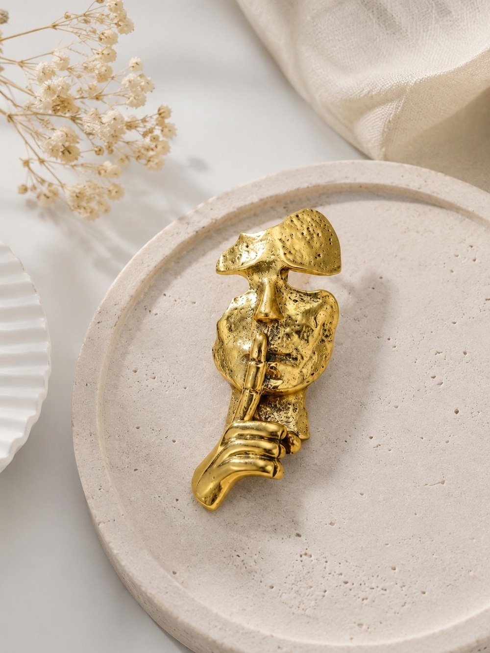 Anthropologie Gold Abstract Sculptural Face Brooch